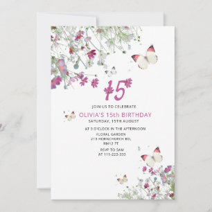 15th Purple Lilac Butterflies birthday Invitation