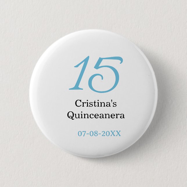 15th quinceanera birthday blue black bold letter n 6 cm round badge (Front)