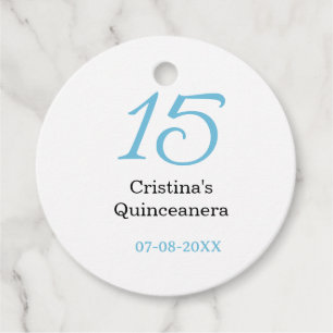 15th quinceanera birthday blue black bold letter n favour tags