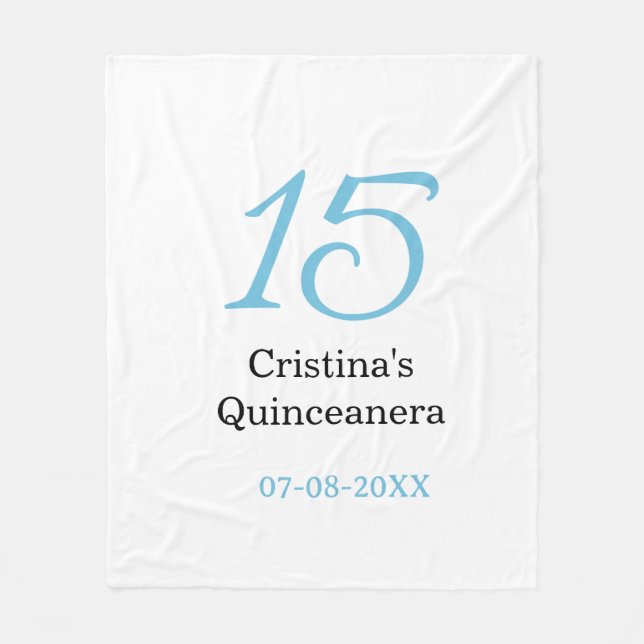 15th quinceanera birthday blue black bold letter n fleece blanket (Front)