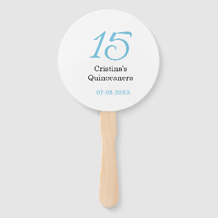15th quinceanera birthday blue black bold letter n hand fan