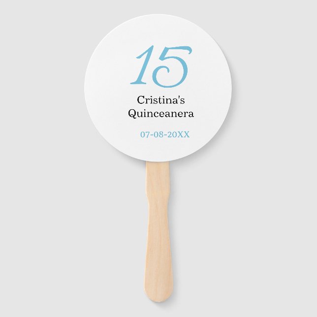 15th quinceanera birthday blue black bold letter n hand fan (Front)