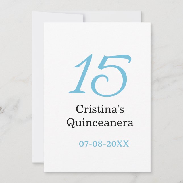 15th quinceanera birthday blue black bold letter n invitation (Front)
