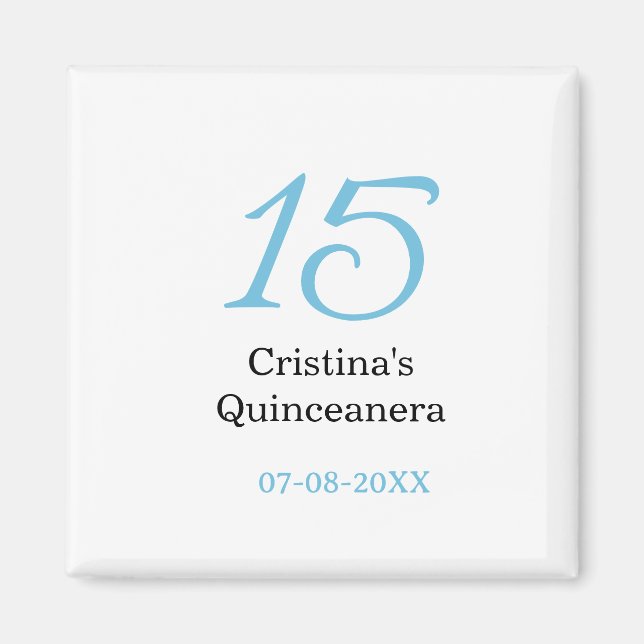 15th quinceanera birthday blue black bold letter n magnet (Front)