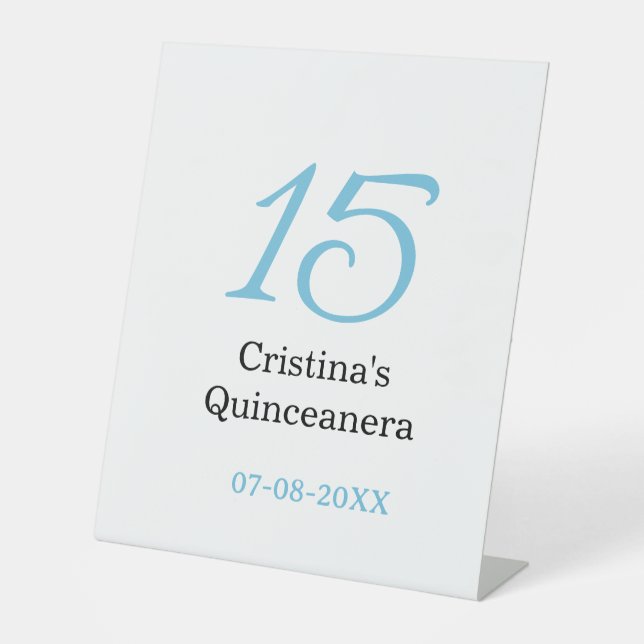15th quinceanera birthday blue black bold letter n pedestal sign (Front)
