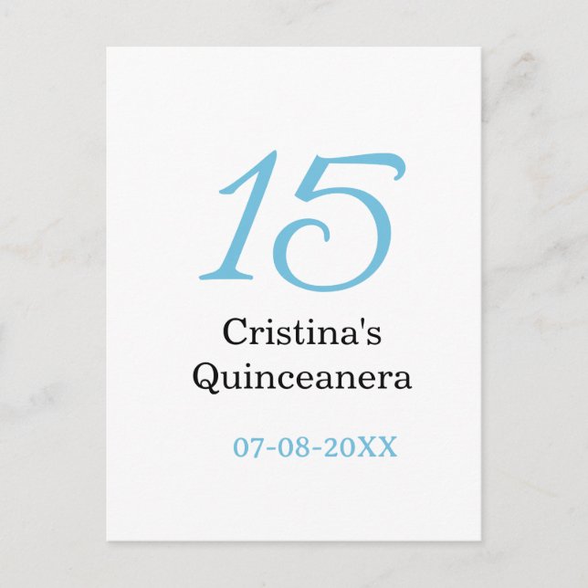 15th quinceanera birthday blue black bold letter n postcard (Front)