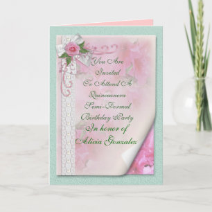 15th Quinceanera  Birthday party invitation  rose
