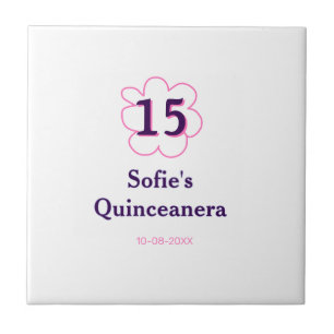 15th quinceanera happy birthday pink purple date ceramic tile