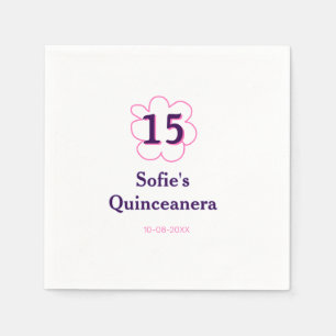 15th quinceanera happy birthday pink purple date napkin