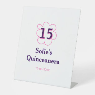 15th quinceanera happy birthday pink purple date pedestal sign