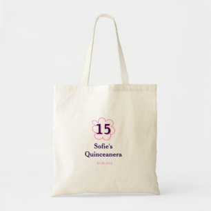 15th quinceanera happy birthday pink purple date tote bag