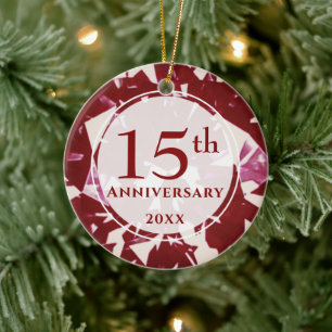 15th Ruby Anniversary Photo Personalised Ceramic Ornament