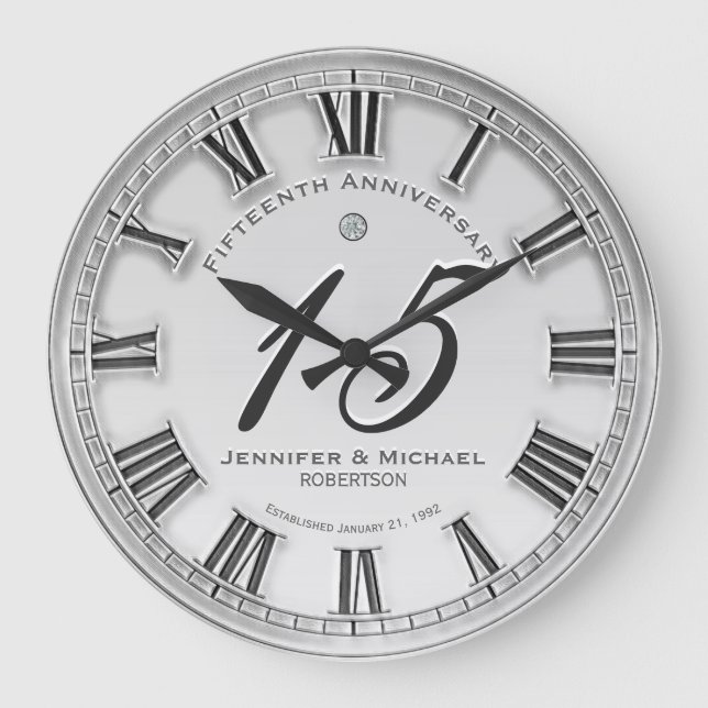 15th Silver Wedding Anniversary Large Clock (Front)
