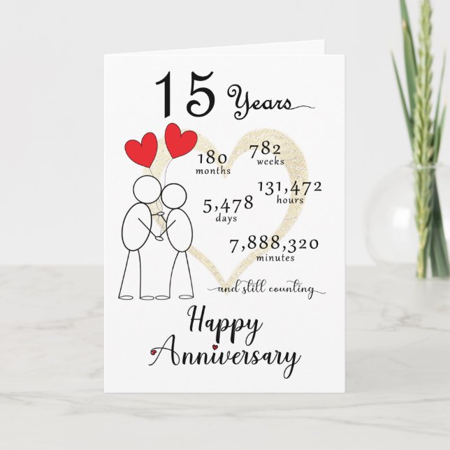 15th Wedding Anniversary Card with heart balloons (Front)