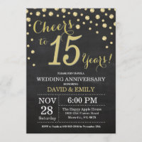 15th Wedding Anniversary Chalkboard Black and Gold