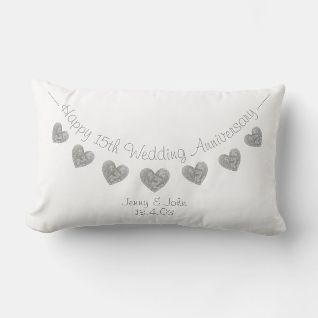 15th Wedding Anniversary crystal heart cushion (Front)