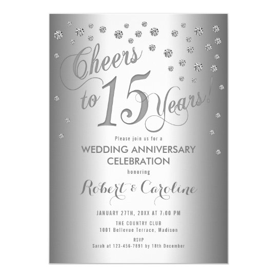 15th Wedding Anniversary Elegant Silver White Invitation