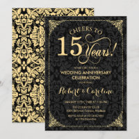 15th Wedding Anniversary - Gold Black Damask