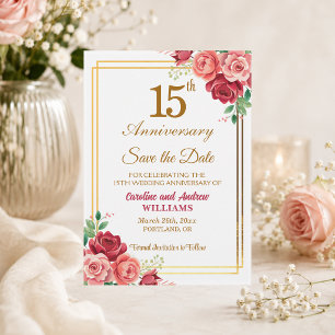 15th Wedding Anniversary Gold Frame Floral  Save The Date