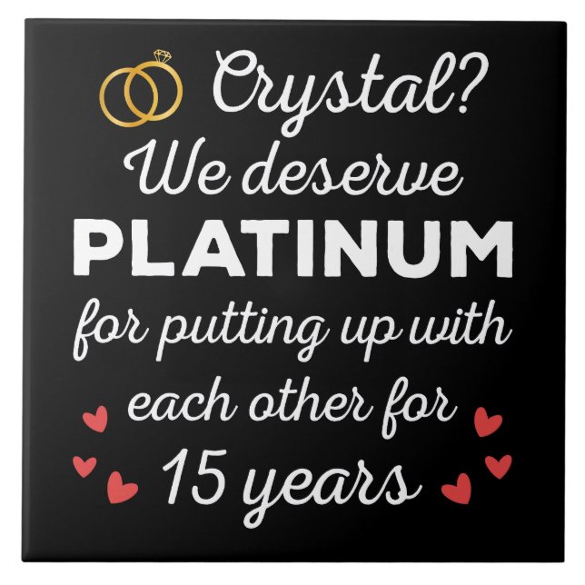 15th Wedding Anniversary I - Crystal Funny Couple Ceramic Tile (Front)