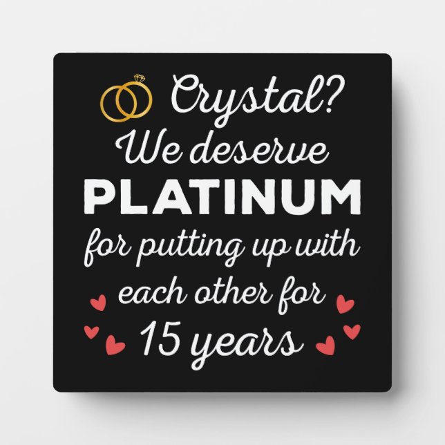 15th Wedding Anniversary I - Crystal Funny Couple Plaque (Front)
