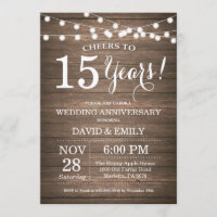 15th Wedding Anniversary Invitation Rustic Wood