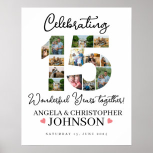 15th Wedding Anniversary Photo Collage party Sign
