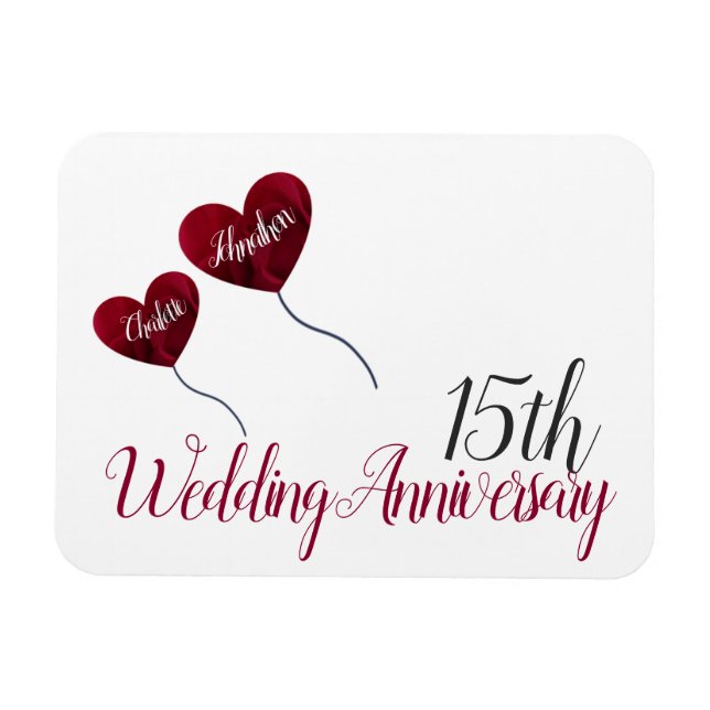 15th wedding anniversary red heart balloons magnet (Horizontal)