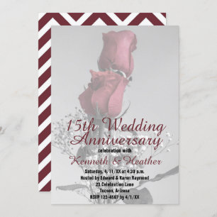 15th Wedding Anniversary Two Red Roses Photograph Invitation