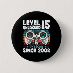 15yr BDay Son Boy Fun Gamer 15th 15 Year Old Birth 6 Cm Round Badge