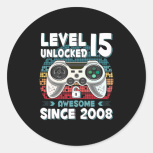 15yr BDay Son Boy Fun Gamer 15th 15 Year Old Birth Classic Round Sticker