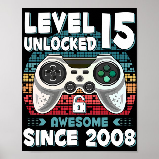 15yr BDay Son Boy Fun Gamer 15th 15 Year Old Birth Poster (Front)