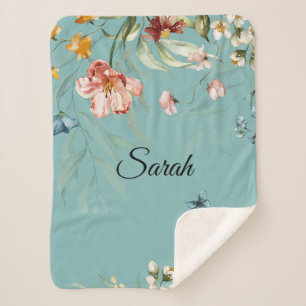 1600's Watercolor Florals, Baby Girl Stroller Sherpa Blanket