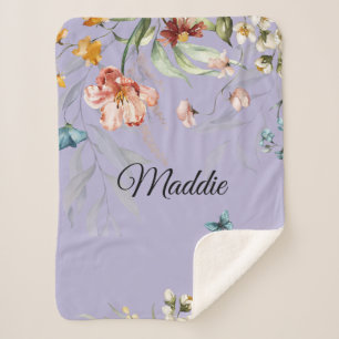 1600's Watercolor Florals, Baby Girl Stroller Sherpa Blanket