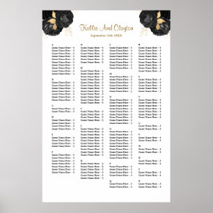 160 Black And Gold Floral Wedding Seating Chart