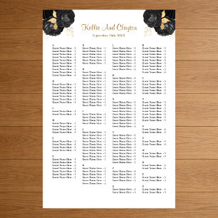 160 Black And Gold Floral Wedding Seating Chart