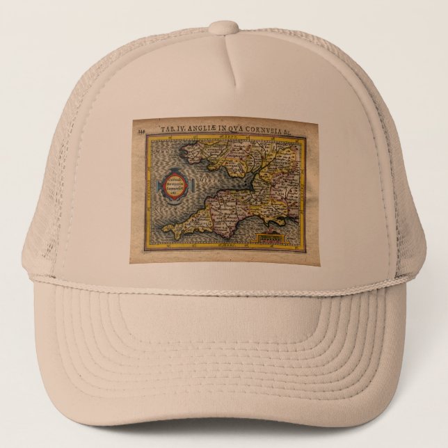 1610 Map of Cornwall, Devon, Somerset, etc... Trucker Hat (Front)