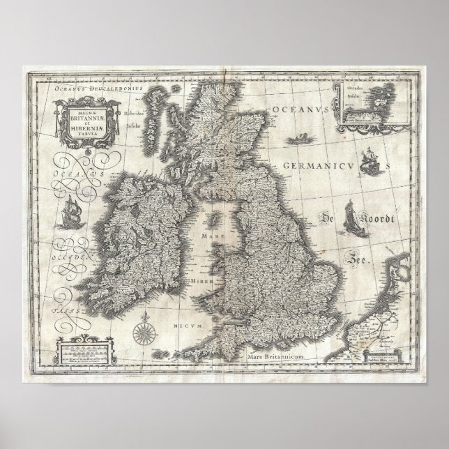 1631 Blaeu Map of the England, Scotland & Ireland Poster (Front)