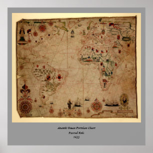 1633 Atantic Ocean Portolan Chart - Pascoal Roiz