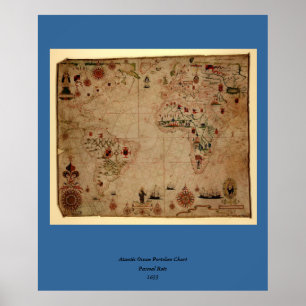 1633 Atantic Ocean Portolan Chart - Pascoal Roiz