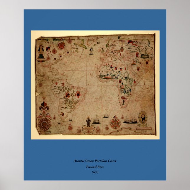 1633 Atantic Ocean Portolan Chart - Pascoal Roiz (Front)