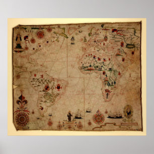 1633 Atantic Ocean Portolan Chart - Pascoal Roiz