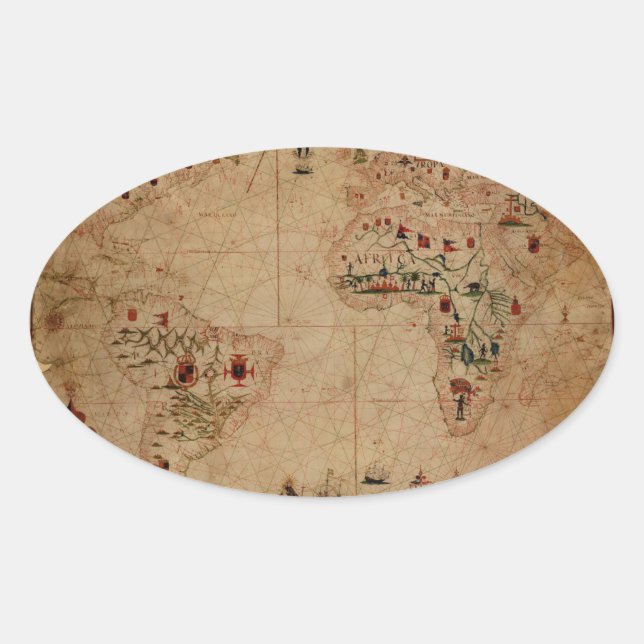 1633 Atantic Ocean Portolan Chart - Pascoal Roiz Oval Sticker (Front)