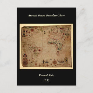 1633 Atantic Ocean Portolan Chart - Pascoal Roiz Postcard