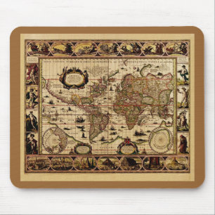 1635 World Map by Willem Blaeu Mousepad