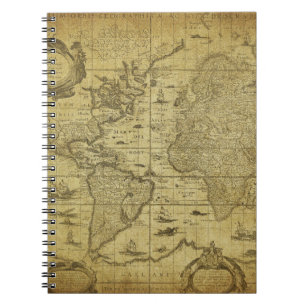 1635 World Map: Vintage Style Notebook