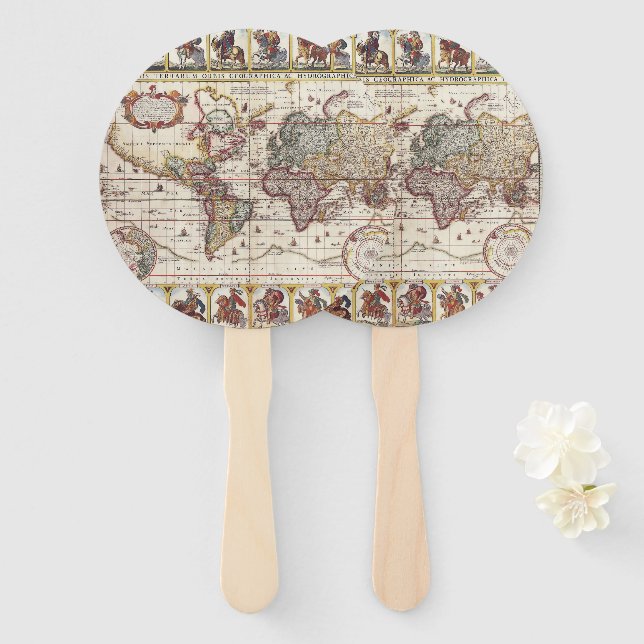 1652 Map of the World, Doncker Sea Atlas World Map Hand Fan (Front and Back)