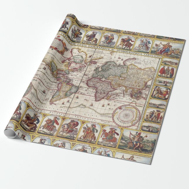 1652 Map of the World, Doncker Sea Atlas World Map Wrapping Paper (Unrolled)