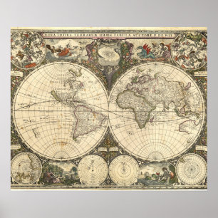 1660 World Map by Frederick de Wit Poster