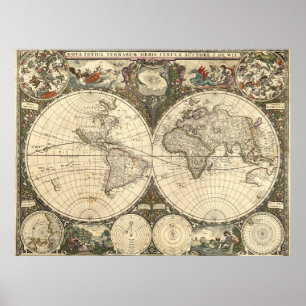 1660 World Map by Frederick de Wit Poster